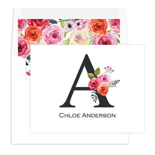 White Floral Bunch Initial Folded Note Cards